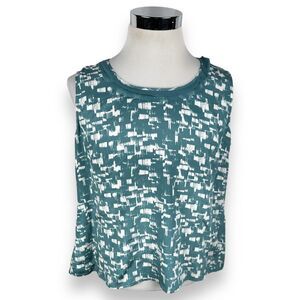 St John Top Womens XL Silk Stretch Sleeveless Ruffle Collar Blouse Blue‎ White